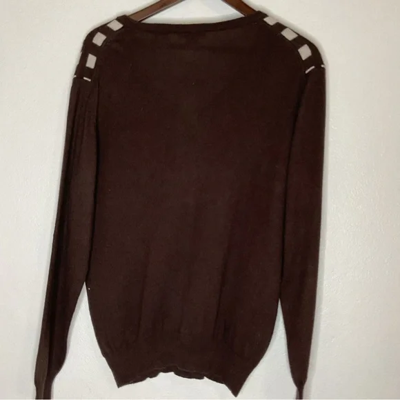 Nove Silk Cashmere V-Neck Sweater Brown White Check - Picture 4 of 11
